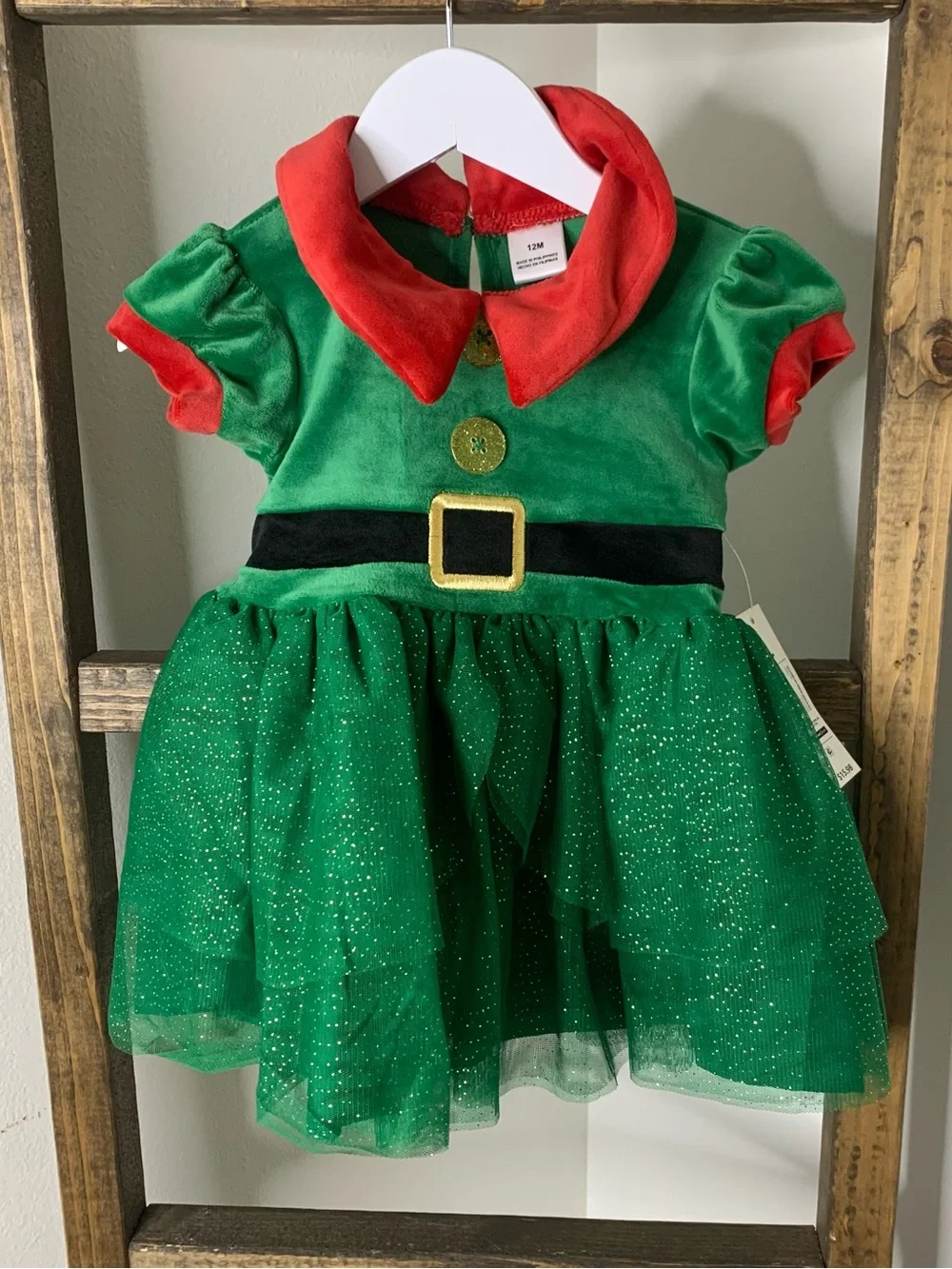 Christmas Green & Red Elf Dress for Kids Size 12M